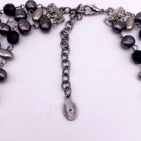 Robert Rose Signed Black Freshwater Pearl Three Strand Necklace - Picture 6 of 6